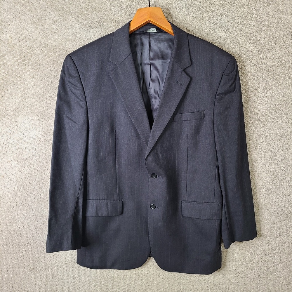 Jos A Bank Jacket‎ Mens 43R Black Brown Striped Blazer Wool 2 Button Suit Coat